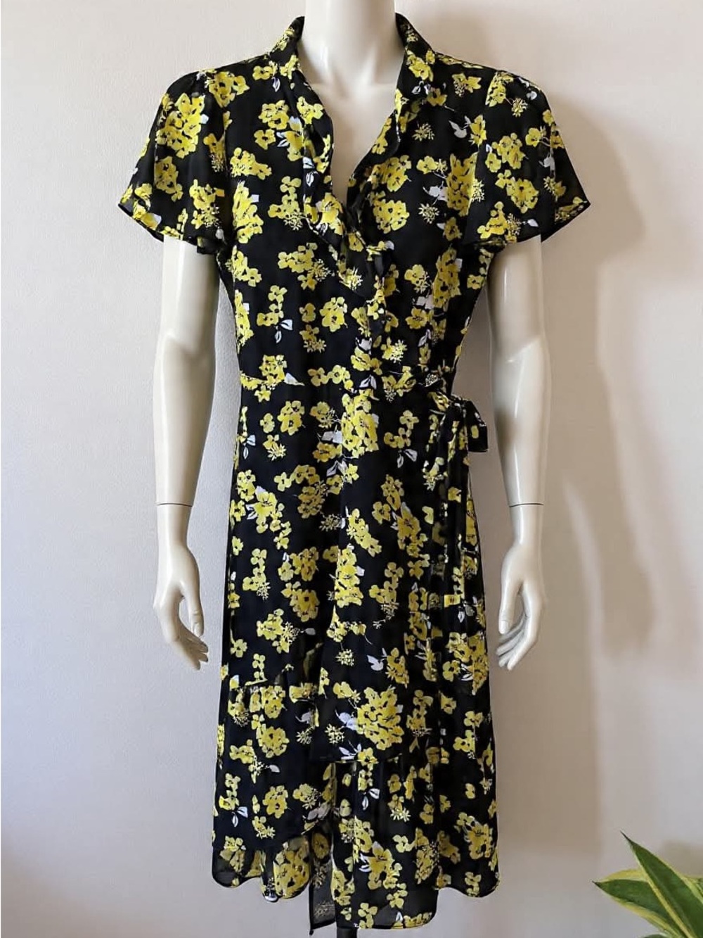Michael Kors Floral Georgette Ruffled Wrap Dress